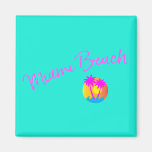 Imán turquesa Miami-Playa-logotipo-sol-palma-rosada