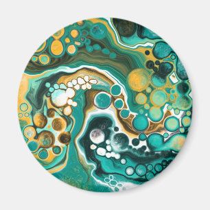 Imán Turquesa, Oro, Marble Fluid Art