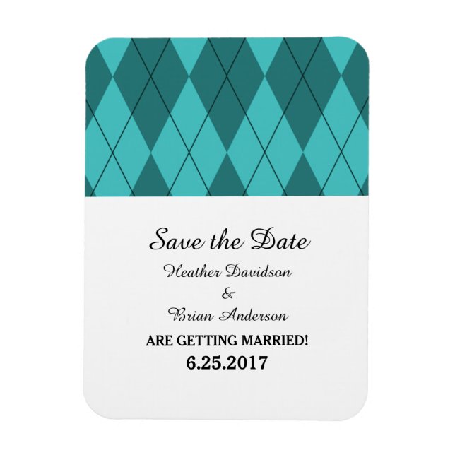 Imán Turquoise Argyle Save the Date Flexi Magnet (Vertical)