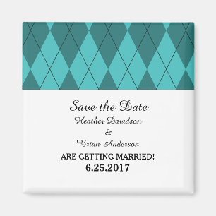 Imán Turquoise Argyle Save the Date Magnet