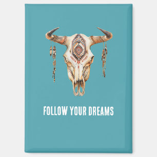 Imán Turquoise Azul Nativo Tribal Bull Horn Skull