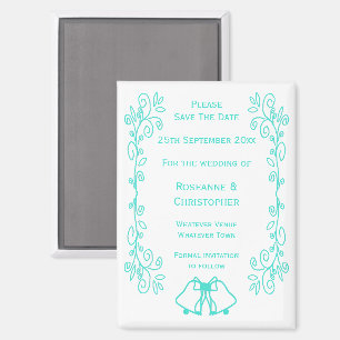 Imán Turquoise Bells Scrollwork Wedding Save The Date