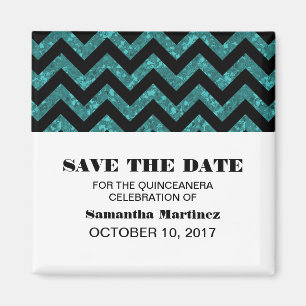 Imán Turquoise Chevron Purpurina Quinceañera Magnet