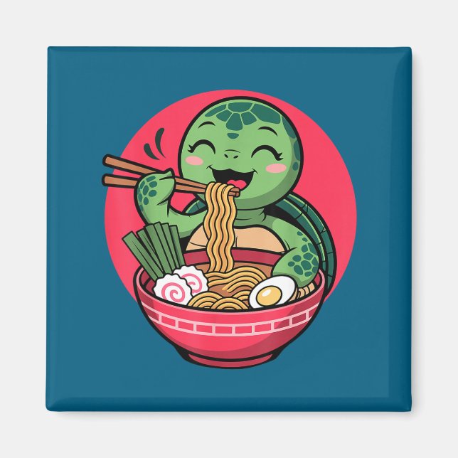 Imán Turtle Eating Ramen Kawaii Turtle Japanese Kawaii  (Frente)