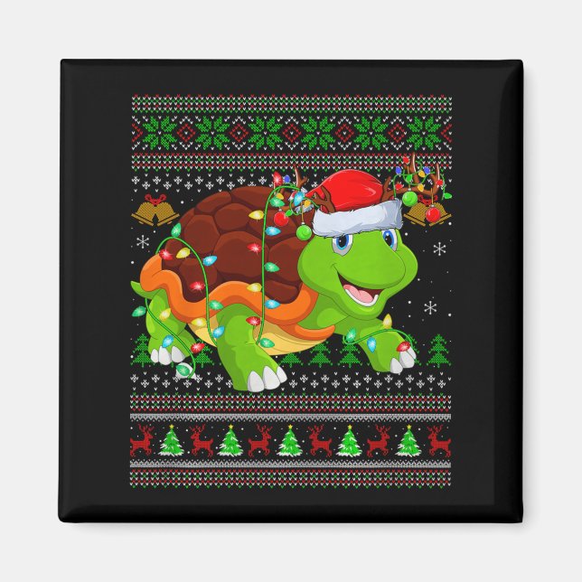 Imán Turtle Ugly Christmas Sweaters Holiday Santa Cute  (Frente)
