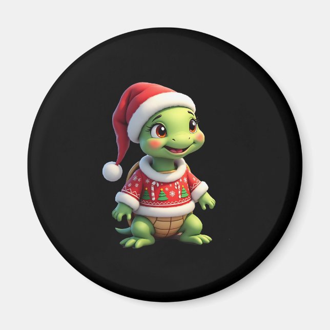 Imán Turtle Ugly Sweater Santa Hat Christmas T-Shirt (1 (Frente)