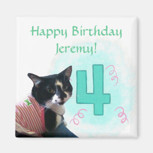 Imán Tuxedo Cat Age Four Happy Birday Magnets