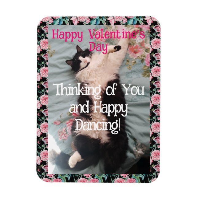Imán Tuxedo Cat Cute Funny Valentines Day Happy Dance (Vertical)