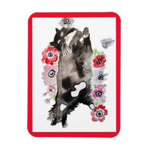 Imán Tuxedo Cat Cute Pretty Flowers Cats Watercolor