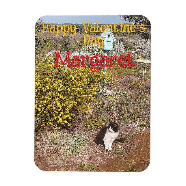 Imán Tuxedo Cat Cute Red Yellow Valentines Wifes Name (Vertical)