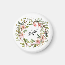 Imán Twig de Bonito monograma y guirnalda de flores sil