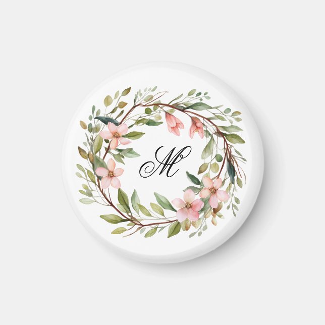 Imán Twig de Bonito monograma y guirnalda de flores sil (Frente)