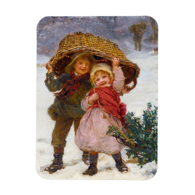 Imán Two children in the snow by Frederick Morgan (Vertical)