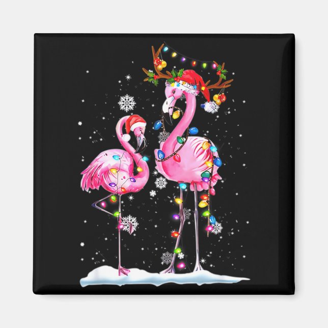Imán Two Flamingo With Santa Hat And Lights Merry Chris (Frente)