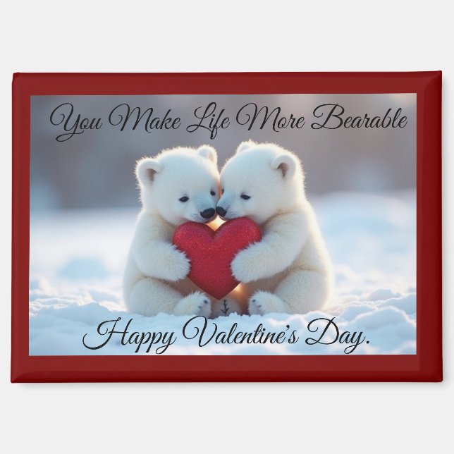 Imán Two Polar Bear Cubs Valentine Magnet (Anverso)