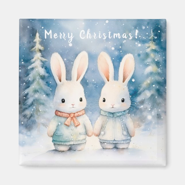 Imán Two rabbits in the Christmas forest (Frente)