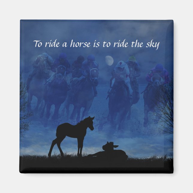 Imán Two Thoroughbred Racehorse Foals Magnet (Frente)