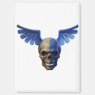 Imán Two-Toned Skull with Blue Stylized Wings
