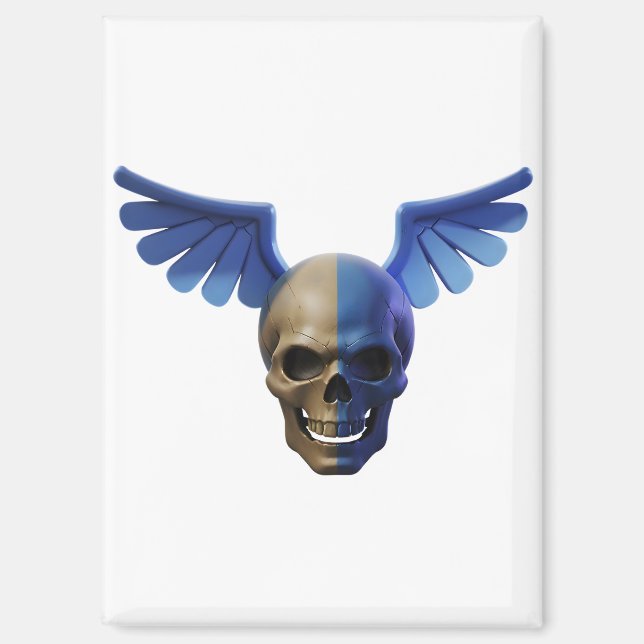 Imán Two-Toned Skull with Blue Stylized Wings (Anverso)