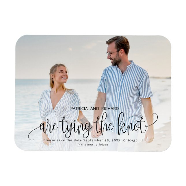 Imán Tying The Knot Wedding Save The Date Foto (Horizontal)