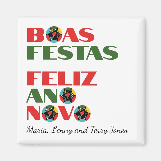 Imán Typografía mínima Saludos de Navidad portugueses (Frente)