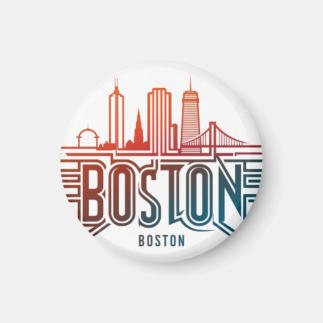 Imán Typography Boston City Skyline (Frente)