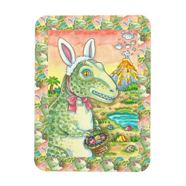 IMÁN TYRANNOSAURUS, CUTE T-REX, EASTER BUNNY DINO (Vertical)