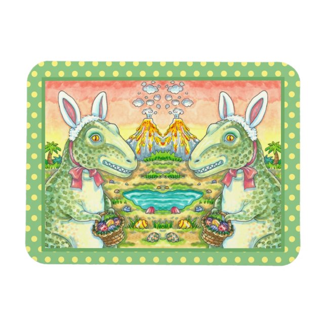 IMÁN TYRANNOSAURUS, CUTE T-REX, EASTER BUNNY DINO (Horizontal)