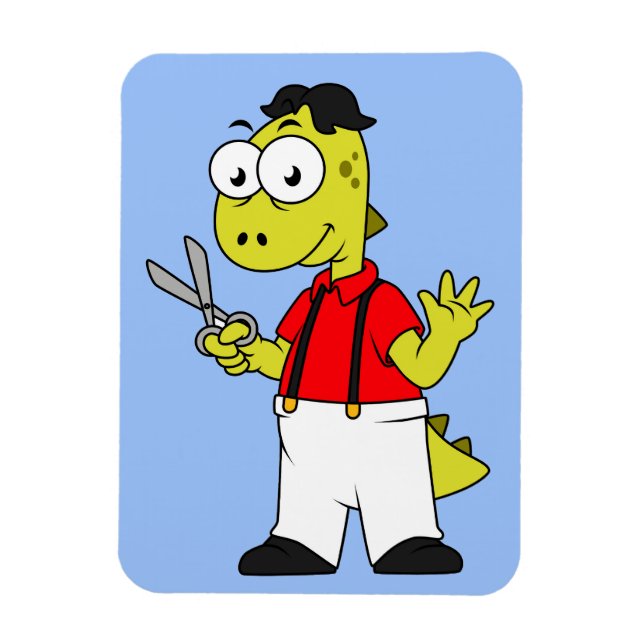 Imán Tyrannosaurus Rex Barber Con Tijeras. (Vertical)