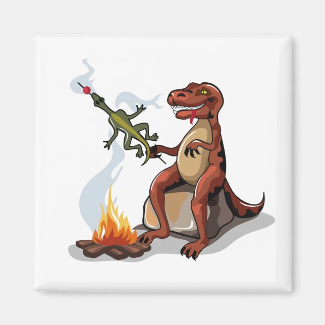 Imán Tyrannosaurus Rex Cocina Sobre Una Fogata. (Frente)