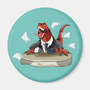 Imán Tyrannosaurus Rex Jefe Sentado En Un Escritorio.