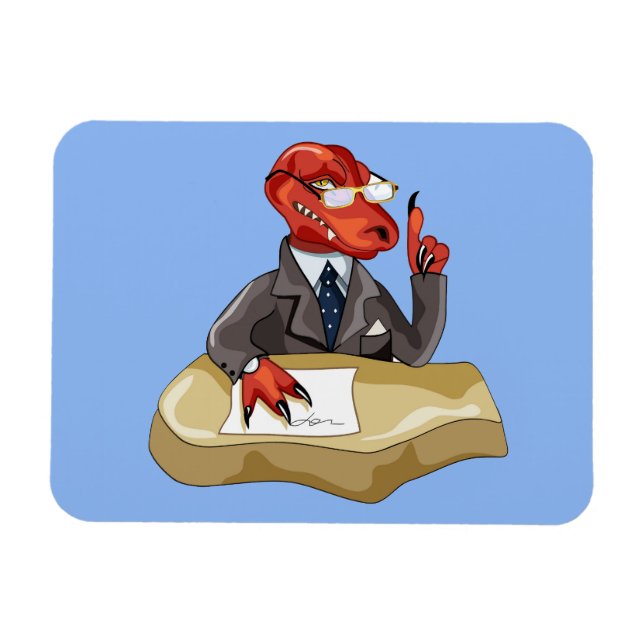 Imán Tyrannosaurus Rex Jefe Sentado En Un Escritorio. 2 (Horizontal)