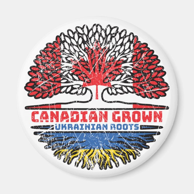 Imán Ucrania Bandera de raíces de árbol canadiense cana (Frente)