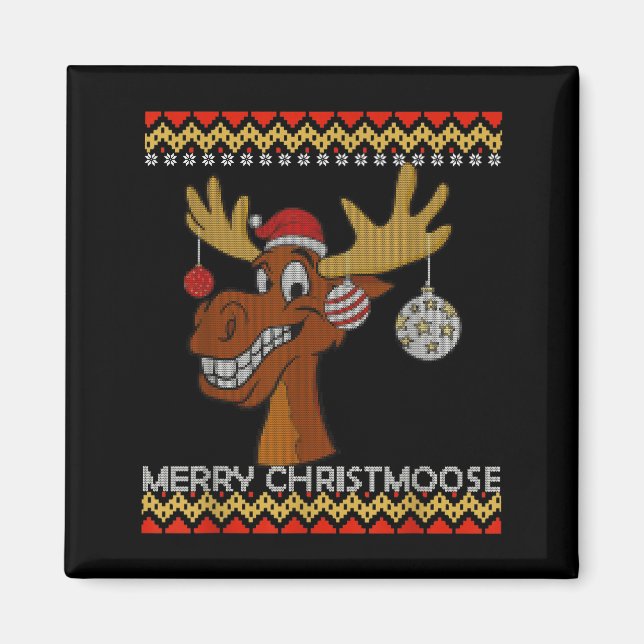 Imán Ugly Christmas Sweater I Merry Christmoose Funny M (Frente)