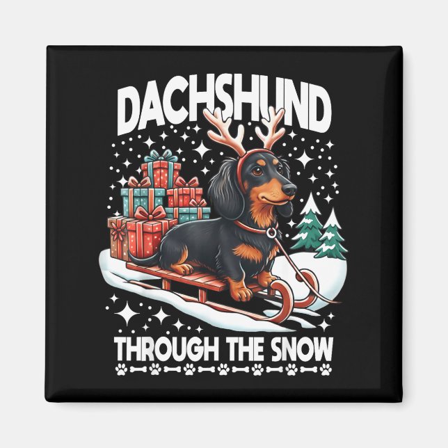 Imán Ugly Dachshund Christmasthrough The Snow Gift Chri (Frente)