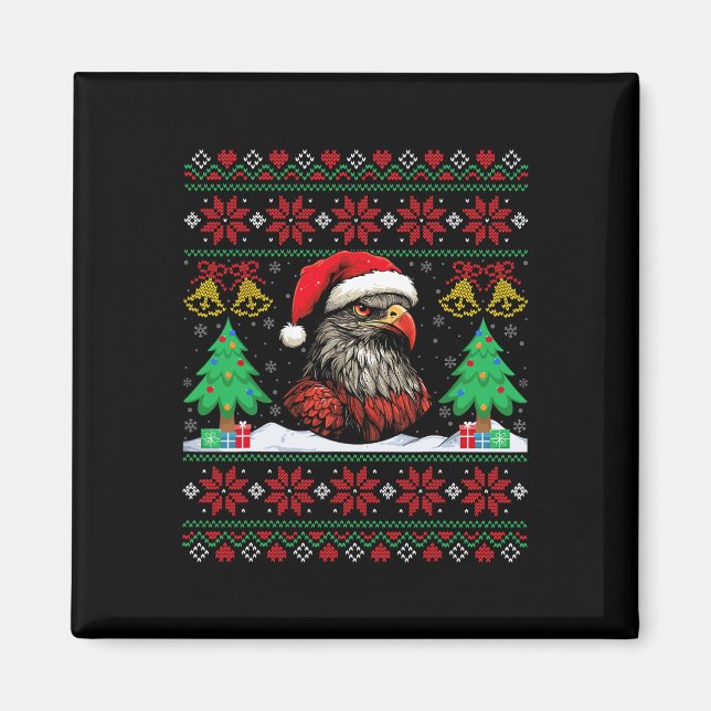 Imán Ugly Hawk Santa Sombrero Xmas árbol Hawk Navidad  (Frente)