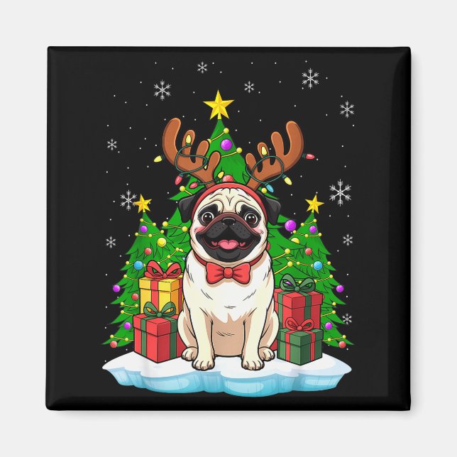 Imán Ugly Pug Christmas Sweater Pajama For Women Men Fa (Frente)