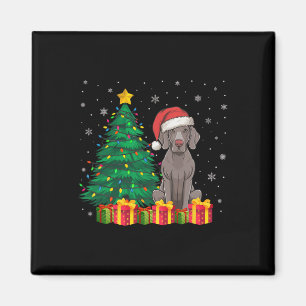 Imán Ugly Weimaraner Santa Hat Navidades ilumina el amo