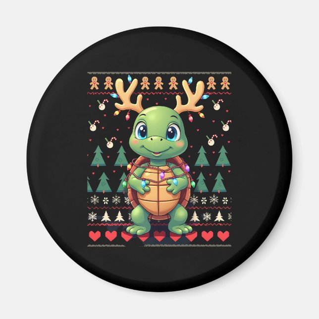 Imán Ugly Xmas Sweater Style Lighting Turtle Christmas  (Frente)