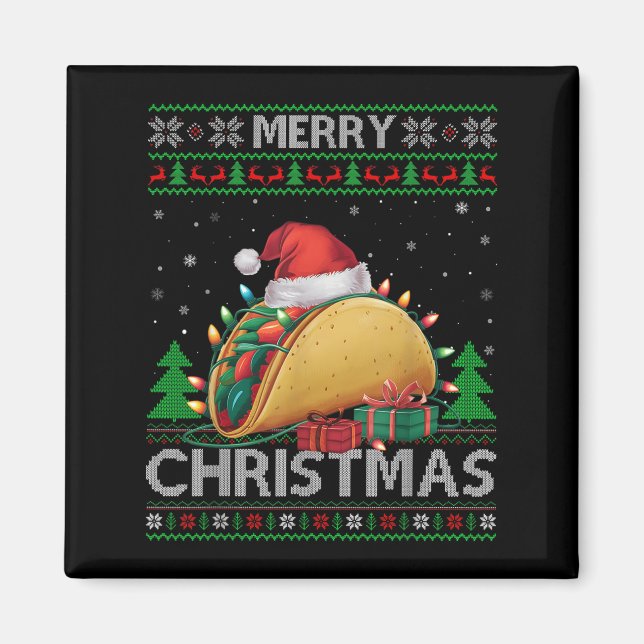 Imán Ugly Xmas Sweater Style Lights Santa Taco Christma (Frente)