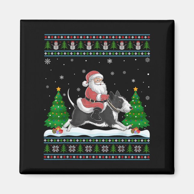 Imán Ugly Xmas Tree Santa Riding Rat Terrier Dog Christ (Frente)