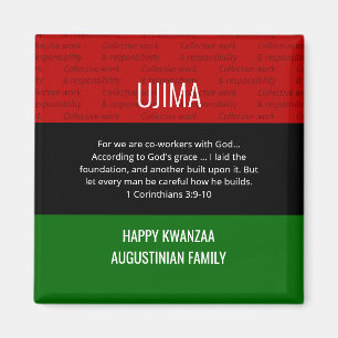 Imán UJIMA Happy Kwanzaa personalizado 