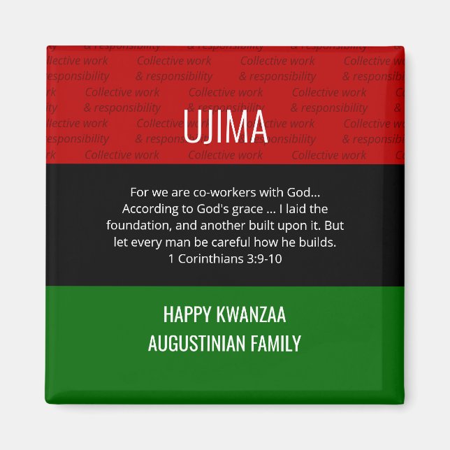 Imán UJIMA Happy Kwanzaa personalizado  (Frente)