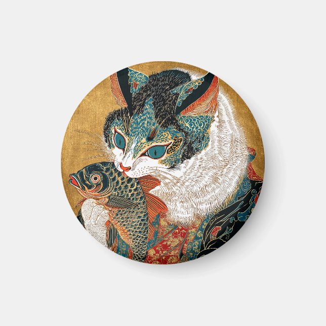 Imán Ukiyo-e Cat | Arte japonés (Frente)