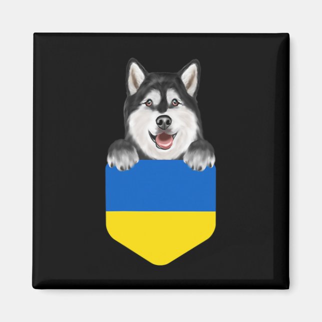 Imán Ukraine Flag Alaskan Malamute Dog In Pocket  (Frente)