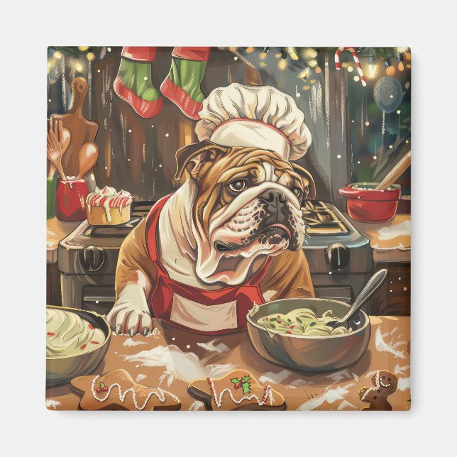 Imán Último día feriado de bulldog: Navidades festivos (Frente)