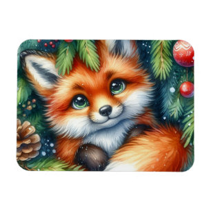 Imán Un adorable zorro rojo Navidad