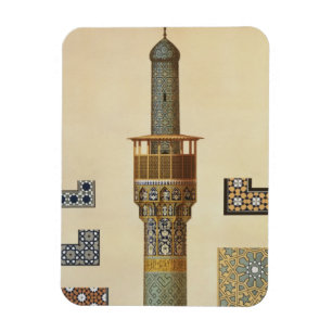 Imán Un alminar y detalles de cerámica de la mezquita