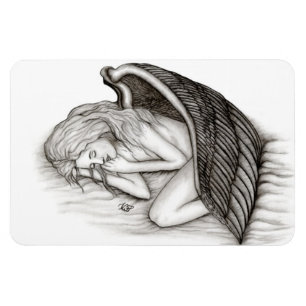 Imán Un ángel dormido, diseño blanco y negro