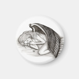 Imán Un ángel dormido, diseño blanco y negro